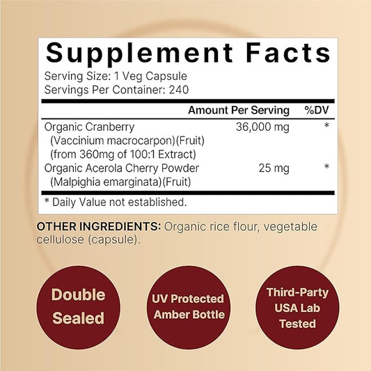 NatureBell Cranberry Pills 36,000mg with Acerola 100:1 Fresh