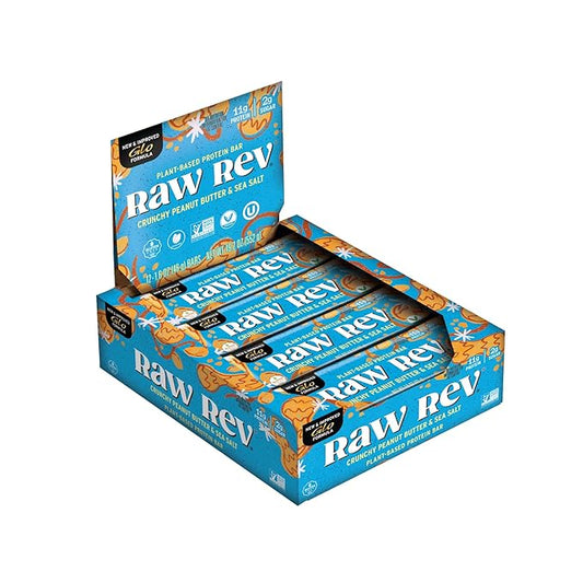 Raw Rev Vegan High-Protein Bars, Crunchy Peanut Butter & Sea Salt, 12g Plant Protein, 12g Fiber, 1.6 Oz, 12 Count (Pack of 1)