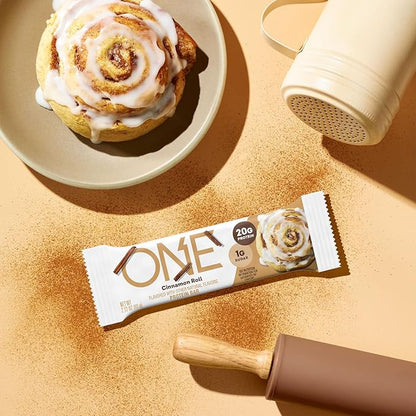 ONE Protein Bars, Cinnamon Roll, Gluten Free with 20g Protein and 1g Sugar, Pantry Staples, 2.12 oz (12 Count), Packaging May Vary