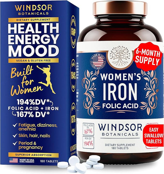 Iron Pills for Women 6 Month B9-180 Vegan