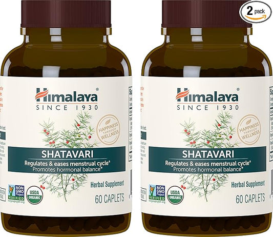 Himalaya Organic Shatavari for PMS, Menstrual 1,300 mg, 60 Caplets, 2 Month 2 Pack