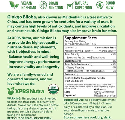 XPRS Nutra Organic Ginkgo Biloba Powder (16 oz)