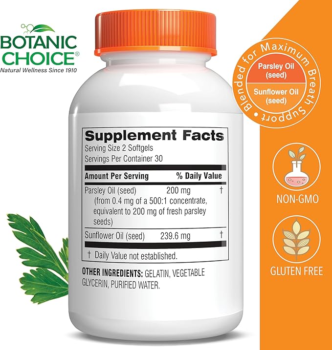 Botanic Choice Parsley Seed Oil-for Bad Breath from Odor-Causing Foods-Odor Neutralizer from Within-Breath Freshener gels-60 Softgels - 2 Pack