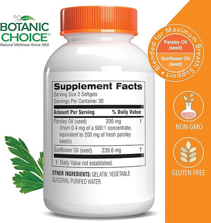 Botanic Choice Parsley Seed Oil-for Bad Breath from Odor-Causing Foods-Odor Neutralizer from Within-Breath Freshener gels-60 Softgels - 2 Pack
