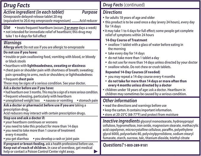Prilosec OTC, Omeprazole Delayed Release, Acid 24 Hour 1 Doctor 42 Count 2)