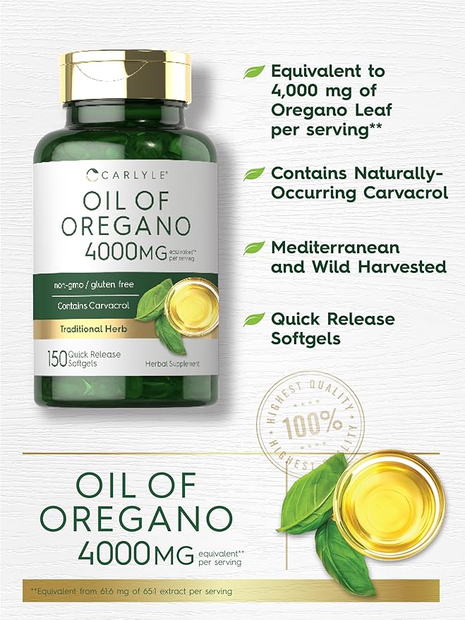 Carlyle Oregano Oil 4000mg Supplement | 150 Softgel Capsules | Contains Carvacrol | Non-GMO & Gluten Free Formula