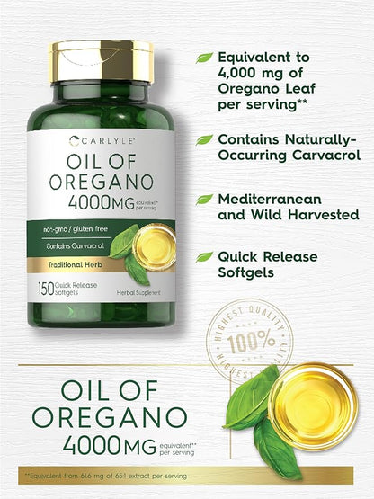 Carlyle Oregano Oil 4000mg Supplement | 150 Softgel Capsules | Contains Carvacrol | Non-GMO & Gluten Free Formula