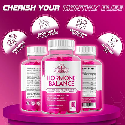 Hormone Balance for Women - PMS Relief Gummies and Bloating Relief for Women, Balance Complex for Women - All-in-One Menopause Supplements for Women, Menopause Relief, Natural Support for Cramps
