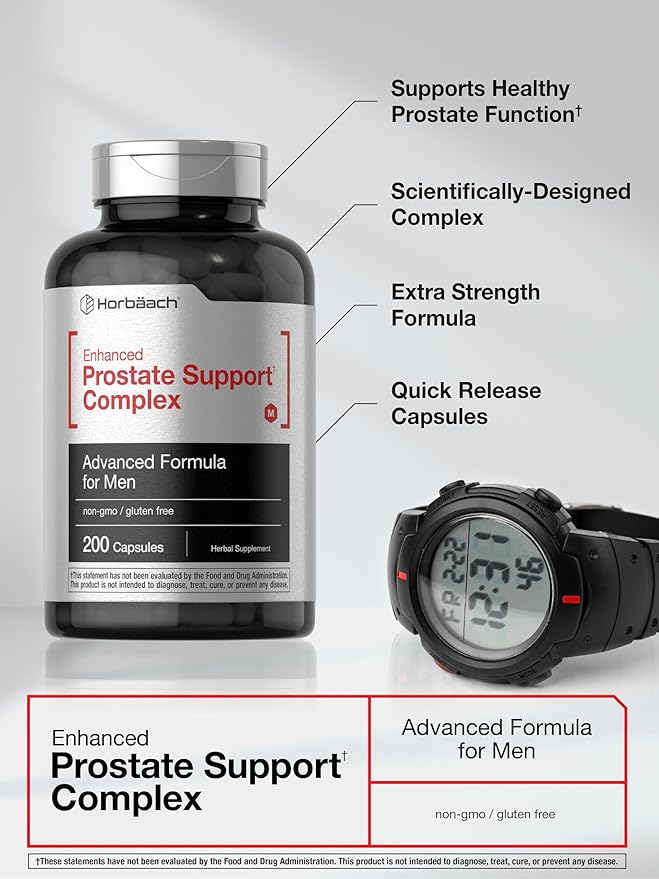 Horbaach Prostate Supplement for Men | 200 Capsules | Enhanced Complex with Saw Palmetto, Pygeum, Stinging Nettle | Non-GMO and Gluten Free