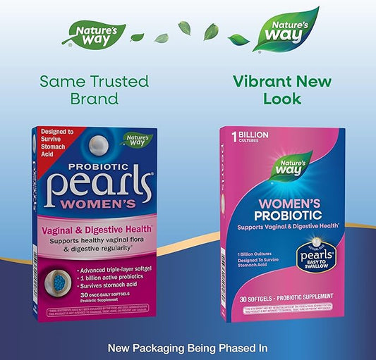 Nature's Way Women's Probiotic Pearls, Supports Vaginal and Digestive Health*, Protects Against Occasional Constipation & Bloating*, 1 Billion Live Cultures, 30 Softgels (Packaging May Vary)
