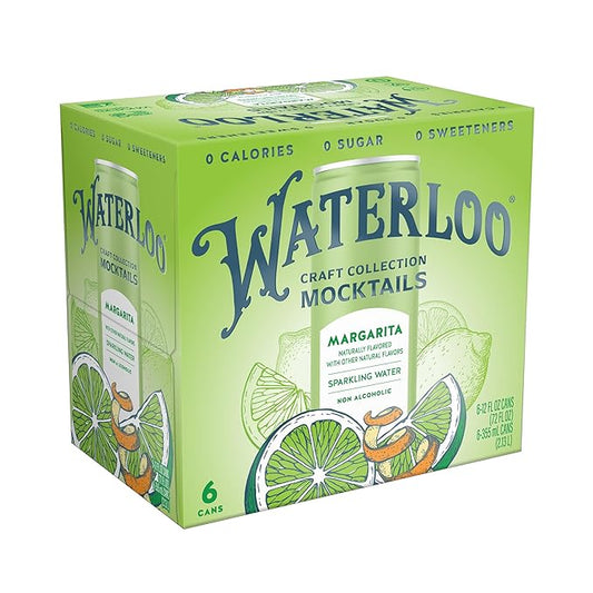 Waterloo Craft Collection Mocktails, Margarita Naturally Flavored Non-Alcoholic Sparkling Beverage, 12 Fl Oz Cans (Pack of 6) – Zero Calories, Zero Sugar or Sweeteners, Alcohol-Free