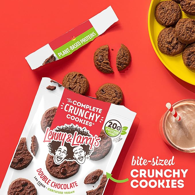 Lenny & Larry's The Complete Crunchy Cookie, Double Chocolate, 6g Plant Protein, Vegan, Non-GMO, 1.25 Ounce Pouch (Pack of 12)