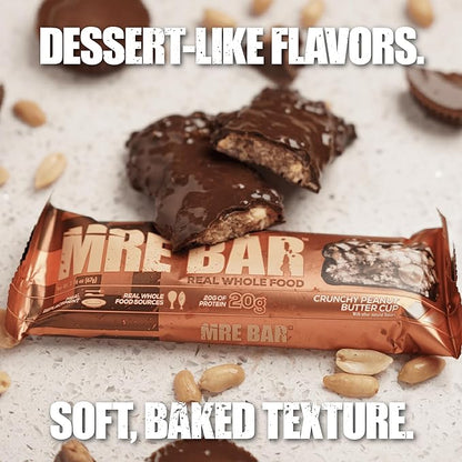 REDCON1 MRE Protein Bar, Crunchy Peanut Butter Cup - Contains MCT Oil + 20g of Whole Food Protein - Easily Digestible, Macro Balanced Low Sugar Meal Replacement Bar (12 Bars)