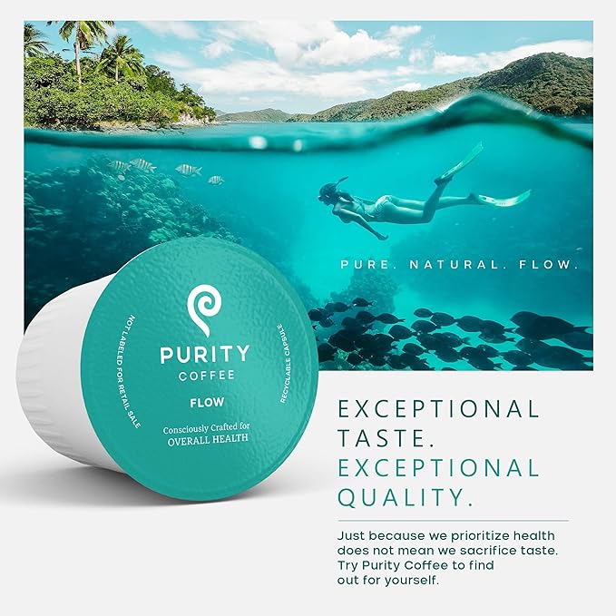 Purity Coffee FLOW Medium Roast Organic Coffee - USDA Certified Organic Specialty Grade Arabica Single-Serve Coffee Pods - Third Party Tested for Mold, Mycotoxins and Pesticides - 12 ct Box