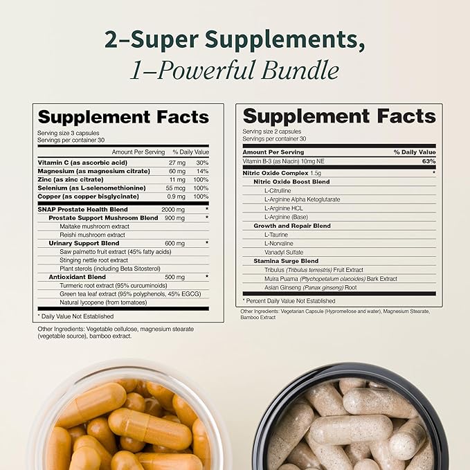 Snap Supplements Prostate Health Support Supplement Bundle with Nitric Oxide Booster – 90 Capsules & 60 Capsules