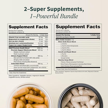 Snap Supplements Prostate Health Support Supplement Bundle with Nitric Oxide Booster – 90 Capsules & 60 Capsules
