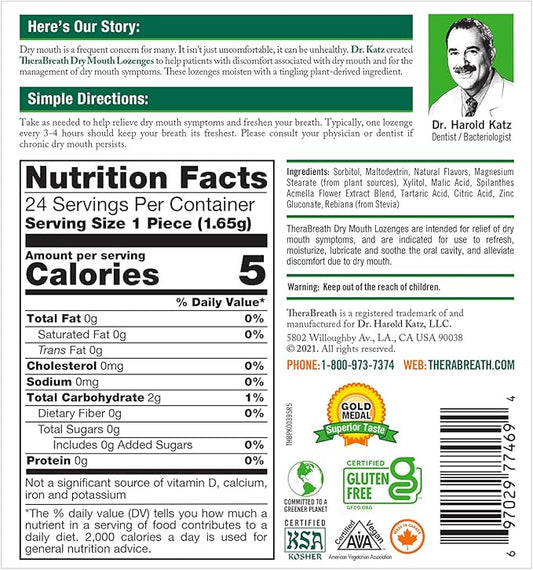 TheraBreath Dry Mouth Lozenges with ZINC, Tart Berry Flavor, 24 Lozenges (Pack of 2)