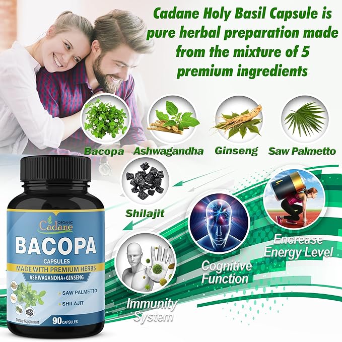 Organic Cadane 5000mg Bacopa Monnieri Supplement 90 Capsules 3 Month