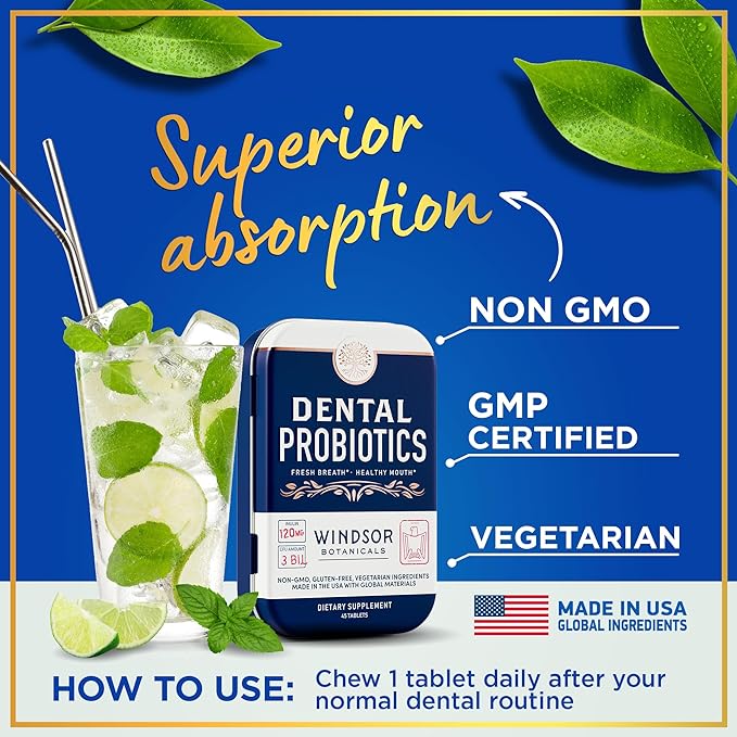 Dental Probiotics for Teeth and Gums - Oral Probiotics for Mouth Bad Breath - 3BN CFU Lactobacillus Salivarius Tablets Paracasei Rhamnosus Streptococcus - 90 Chewable Dental Probiotic in Travel Tins