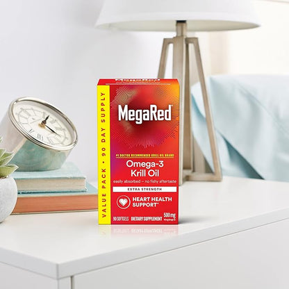 MegaRed Antarctic Krill Oil 500mg Omega 3 Fatty (90cnt box),