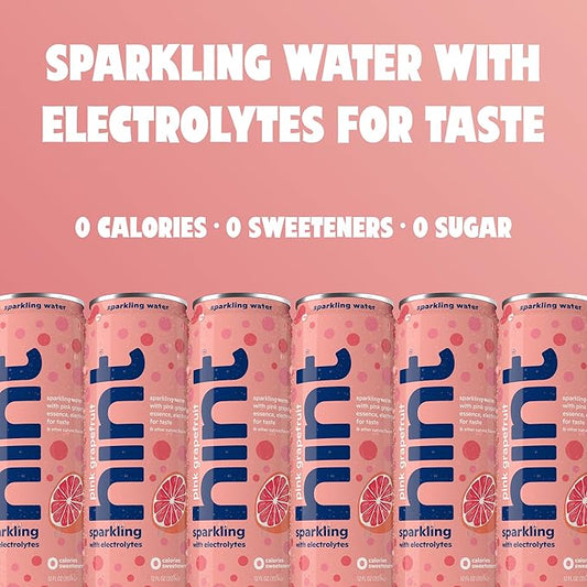 Hint Sparkling Water, Pink Grapefruit - Canned Flavored Water Beverages with Electrolytes, Zero Calories, and Sugar Free - 12 Fl Oz Cans (Pack of 12)