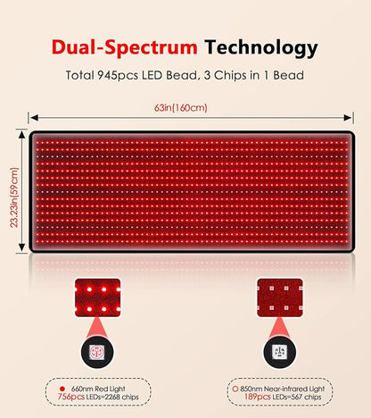 Red Light Therapy Mat, RUISQM 945pcs 63''×22.44'' Large