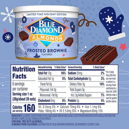 Blue Diamond, Holiday Frosted Brownie Flavored Sweet Snack Nut Almonds Perfect Size for On-The-Go, Holidays and Gatherings, Lunch, Adults and Kids, 6oz Can