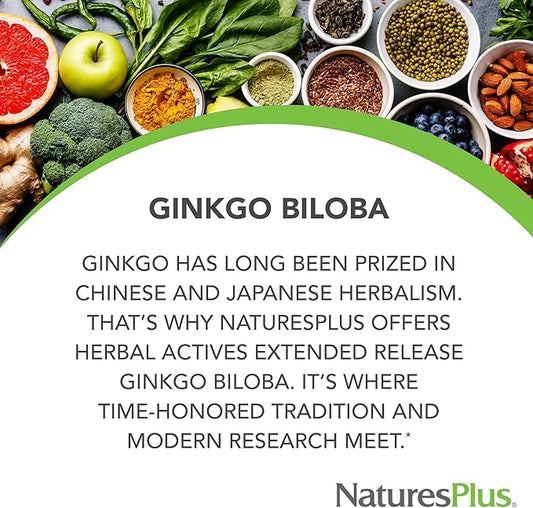 Natures Plus Herbal Actives Ginkgo Biloba, 120 mg, 60 Vegan 60 Servings