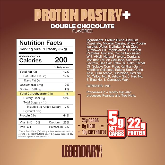 Legendary Foods 22g Protein Pastry+ Premium Low Carb Meal Replacement Bar - Low Glycemic, Gluten Free Protien Snacks - Healthy Keto Snack Box, 8x Zero Sugar Energy Bars - Bariatric Diabetic Friendly