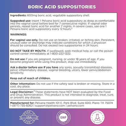 Pelvana Boric Acid Suppositories for Women 60 Count
