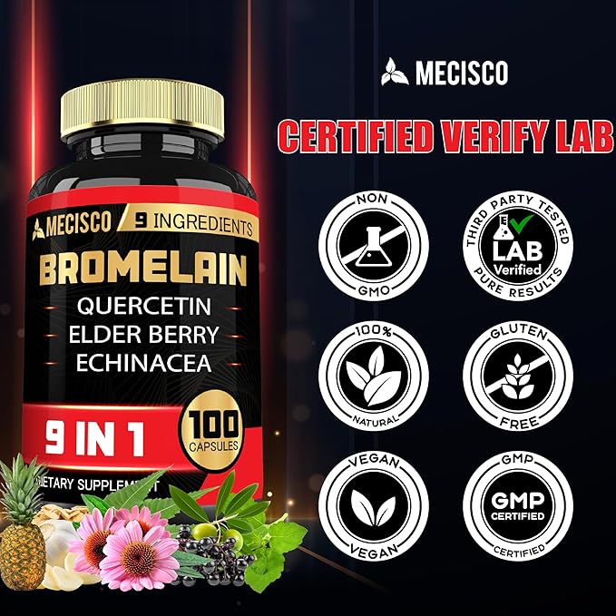 Bromelain 1000mg with Quercetin, Elderberry, Echinacea 100 Capsules