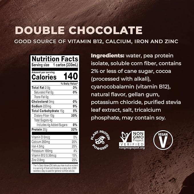 Evolve Plant Based Protein Shake, Double 20g Vegan 10g Fiber, 11 Fl 12) -