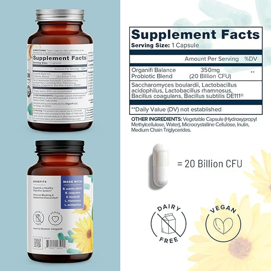 Organifi Balance Probiotics for Digestive Health - 5 Resilient Strains, 30 Vegan Capsules