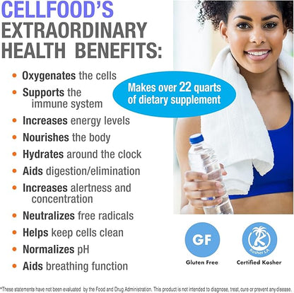 Cellfood Oxygen Boost, 1 fl oz - Liquid Oxygen Supplement for Lymphatic Drainage, Altitude Sickness, Jet Lag, Fatigue, Headaches, Hangovers & Energy - Gluten Free, Cert. Kosher - Makes Over 22 Quarts