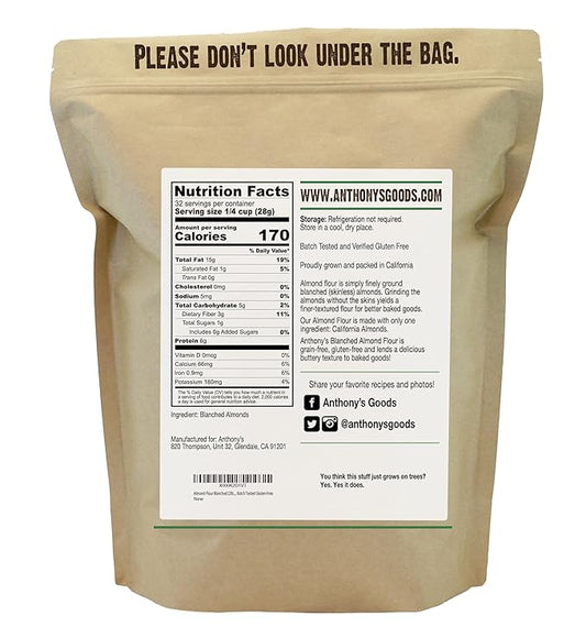 Anthony's Blanched Almond Flour, 2 lb, Finely Ground, Gluten Free, Non GMO, Vegan, Keto Friendly