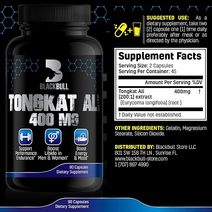 Tongkat Ali Extract 400 Mg- Eurycoma 90 Capsules, 45 Days