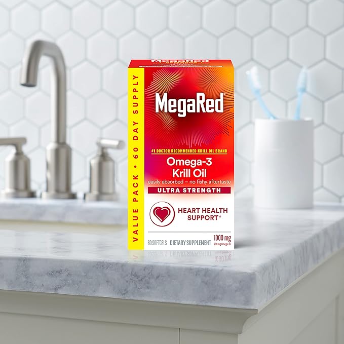 MegaRed #1 Doctor Recommended Krill Oil Brand 1000mg Omega 3 Supplement 60 Softgels