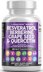 Clean Nutraceuticals Resveratrol Berberine Grape Seed Extract Quercetin Green Tea Extract Polyphenol Supplement for Women & Men w/N-Acetyl Cysteine, Acai Extract - 1Pack