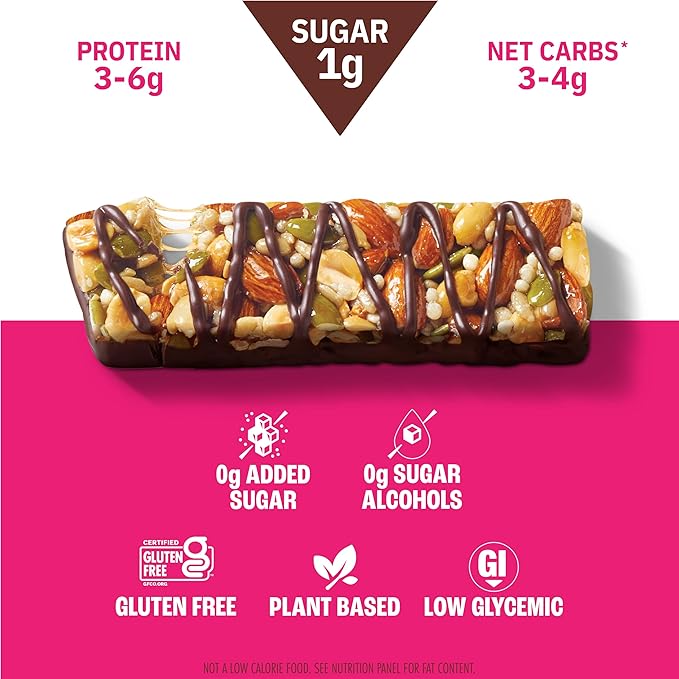 Munk Pack Keto Snack Bars, Variety Pack - Low Carb Nut Bar with 5g Protein, 1g Sugar with Allulose - Gluten Free & Low Glycemic - 6 Count