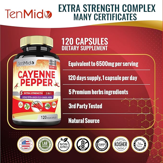 Cayenne Pepper Supplement 6500mg, 4 Months 120 Vegan