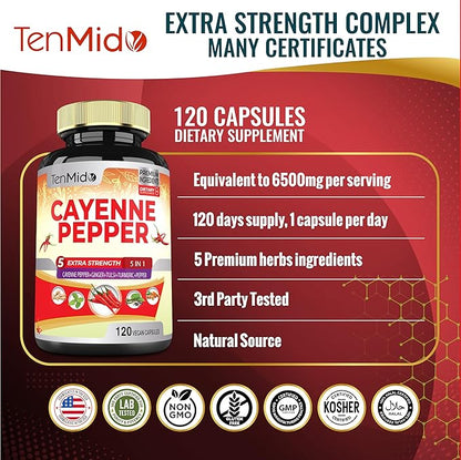 Cayenne Pepper Supplement 6500mg, 4 Months 120 Vegan
