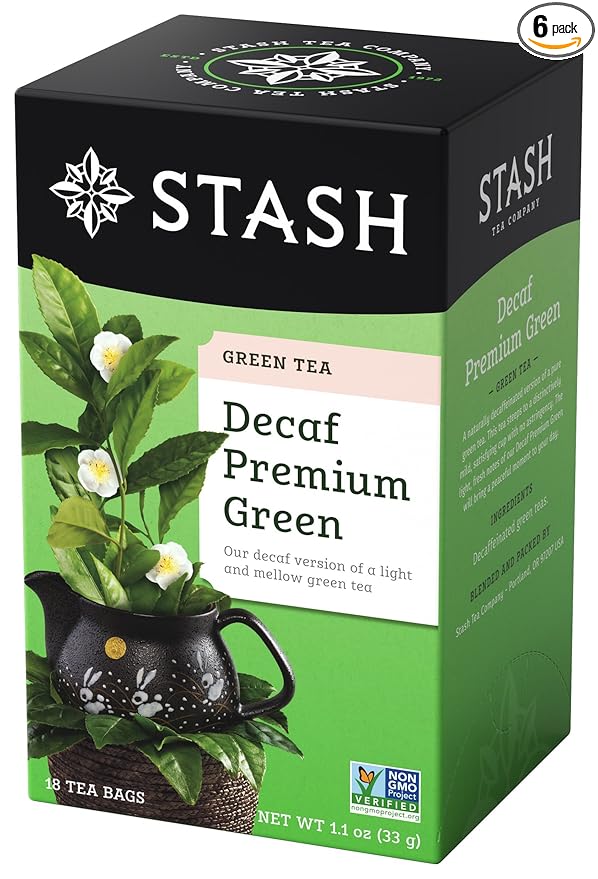 Stash Tea Decaf Premium Green Tea - Decaf, Non-GMO Project Verified Premium Tea with No Artificial Ingredients, 18 Count (Pack of 6) - 108 Bags Total