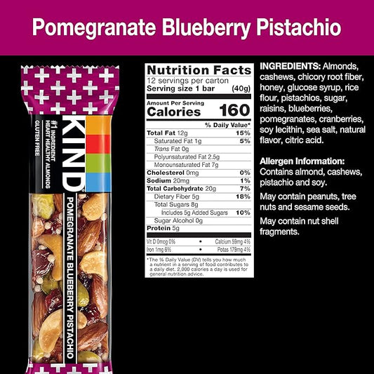 KIND Bars, Pomegranate Blueberry Pistachio, Healthy Snacks, Gluten Free, 5g Protein 12 Count