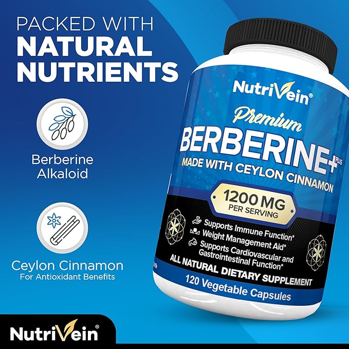 Nutrivein Premium Berberine HCL 1200mg Plus 120 Capsules