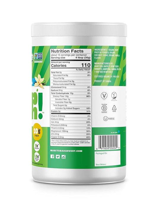 Manitoba Harvest Hemp Yeah! Organic Max 16oz; with 10g of 9g Protein 1.9g Omegas 3&6 per