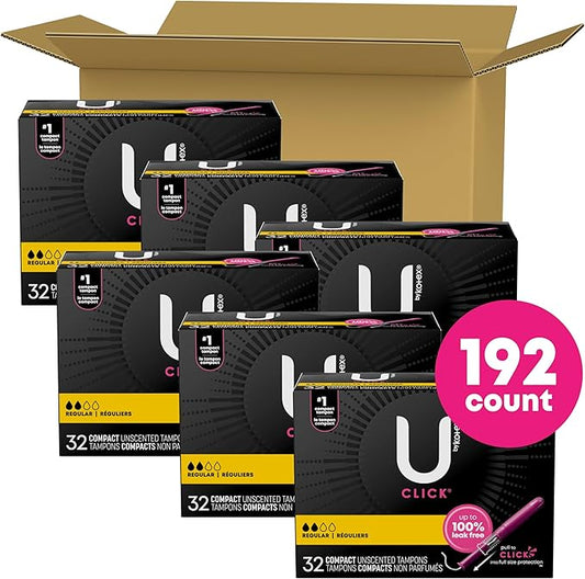 U by Kotex Click Compact Tampons, 192 Count (6 Packs 32) (Packaging