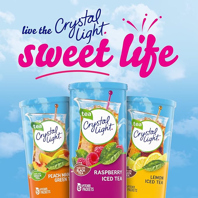 Crystal Light Raspberry Iced Tea Naturally Flavored Powdered Drink Mix, 72 ct Pack, 12 Canisters of 6 Pitcher Packets