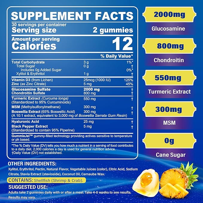 Sugar Free Glucosamine Chondroitin MSM Filled 3100mg -Joint D3, Mobility, 60Cts