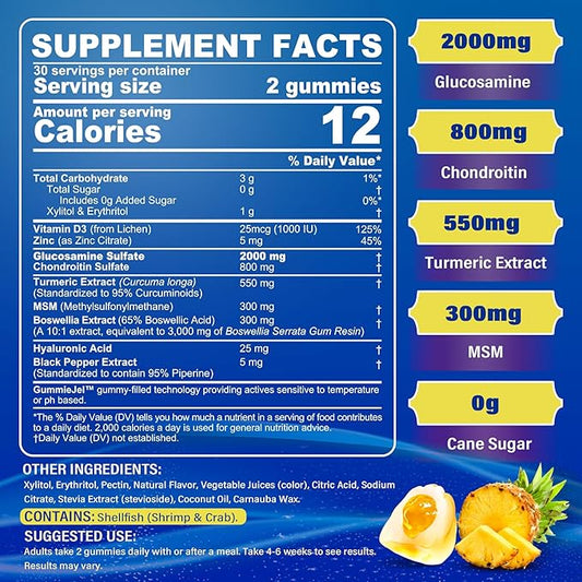 Sugar Free Glucosamine Chondroitin MSM Filled 3100mg -Joint D3, Mobility, 60Cts