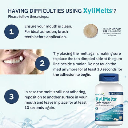 OraCoat XyliMelts Dry Mouth Relief Moisturizing Stick-On-Melts w/Xylitol, 100 Count, Slightly Sweet, Helps Stimulates Saliva for Dry Mouth, Non-Acidic